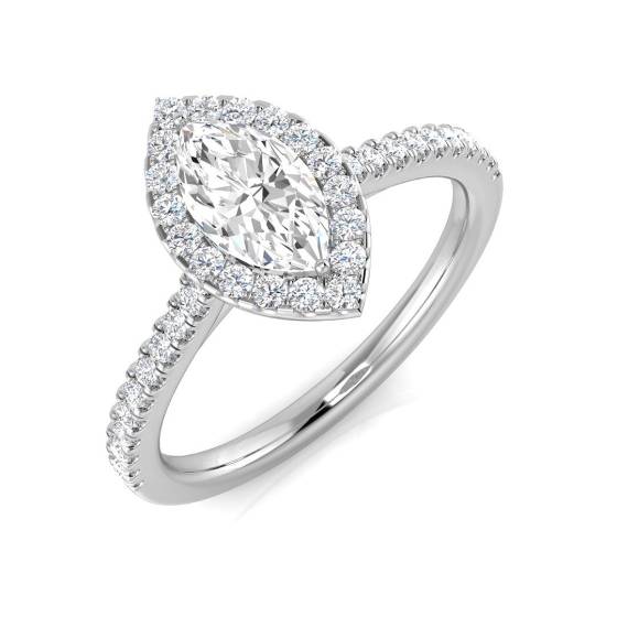 0.86ct SI1/G Marquise cut Natural Diamond Halo Ring in Platinum