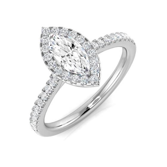 0.70ct SI1/G Marquise cut Natural Diamond Halo Ring in Platinum