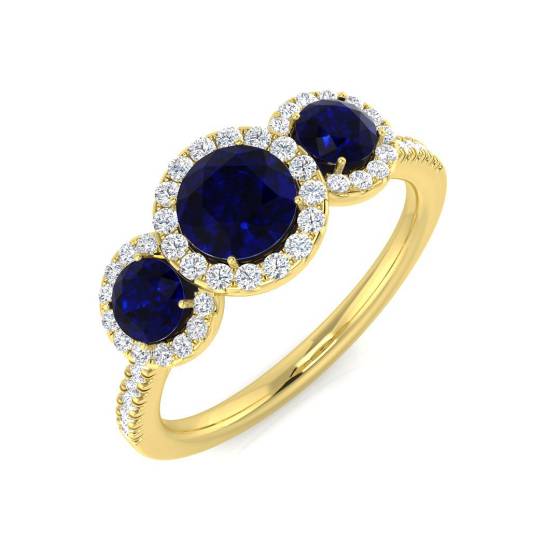 1.06ct SI2/G Round cut Blue Sapphire Gemstone Ring in 18k Yellow Gold