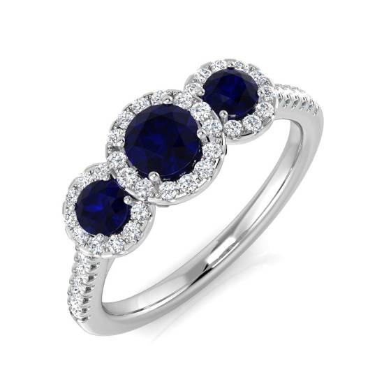 0.74ct SI2/G Round cut Blue Sapphire Gemstone Ring in Platinum