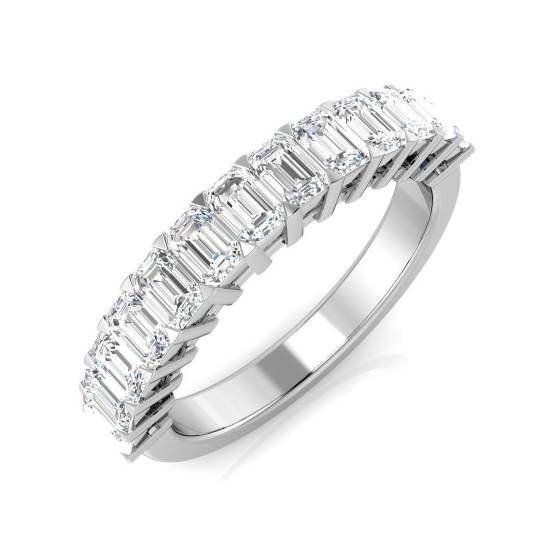 1.34ct SI2/G Emerald cut Natural Diamond Half Eternity Ring in Platinum