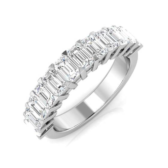 1.96ct SI2/G Emerald cut Natural Diamond Half Eternity Ring in Platinum