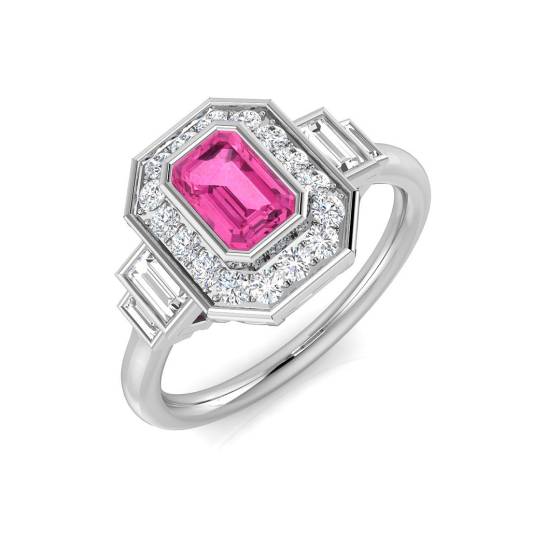 1.07ct SI2/G Baguette cut Pink Sapphire Gemstone Ring in Platinum