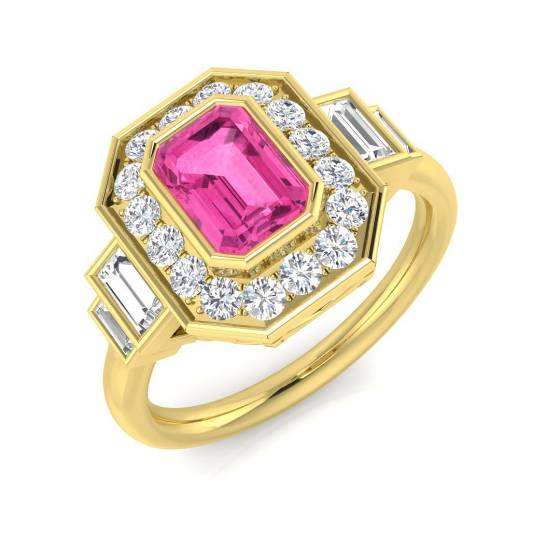 1.67ct SI2/G Emerald cut Pink Sapphire Gemstone Ring in 18k Yellow Gold