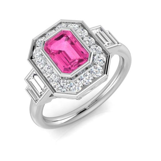 1.67ct SI2/G Emerald cut Pink Sapphire Gemstone Ring in Platinum