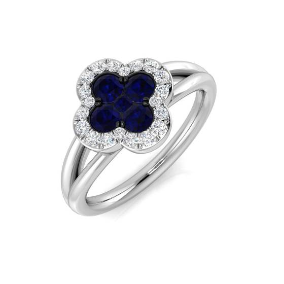 0.81ct SI2/G Round cut Blue Sapphire Gemstone Ring in Platinum