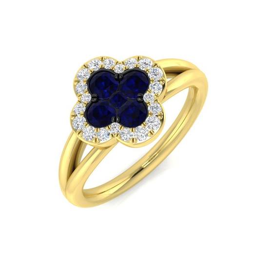 0.81ct SI2/G Round cut Blue Sapphire Gemstone Ring in 18k Yellow Gold