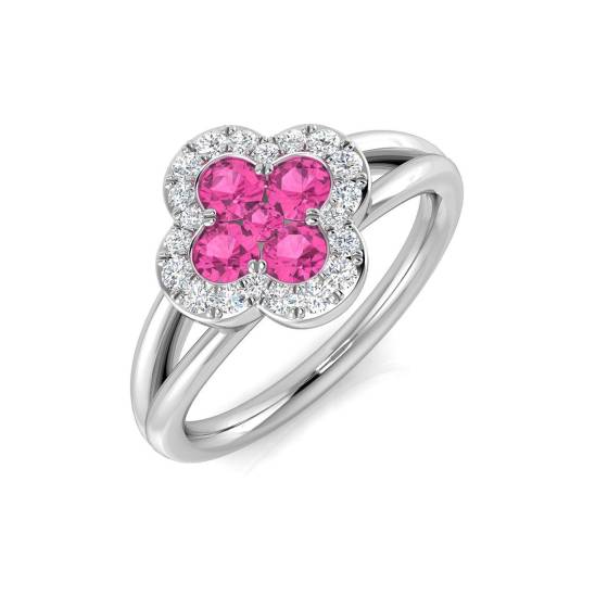 0.74ct SI2/G Round cut Pink Sapphire Gemstone Ring in Platinum