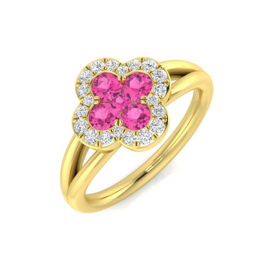 0.74ct SI2/G Round cut Pink Sapphire Gemstone Ring in 18k Yellow Gold