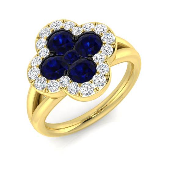 1.86ct SI2/G Round cut Blue Sapphire Gemstone Ring in 18k Yellow Gold