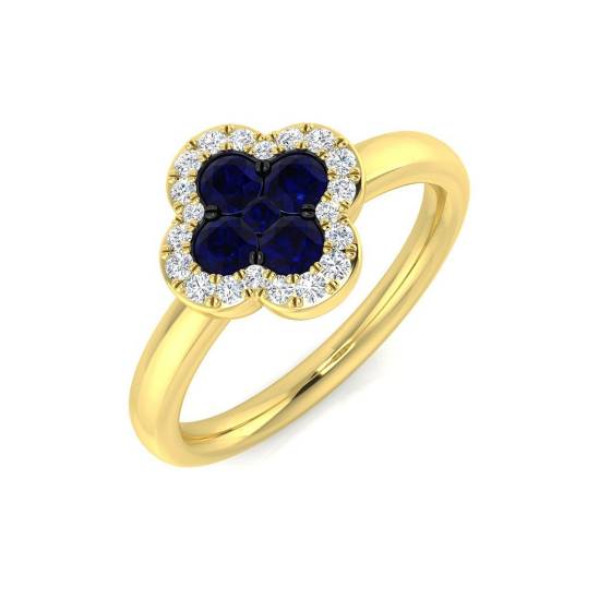 0.61ct SI2/G Round cut Blue Sapphire Gemstone Ring in 18k Yellow Gold