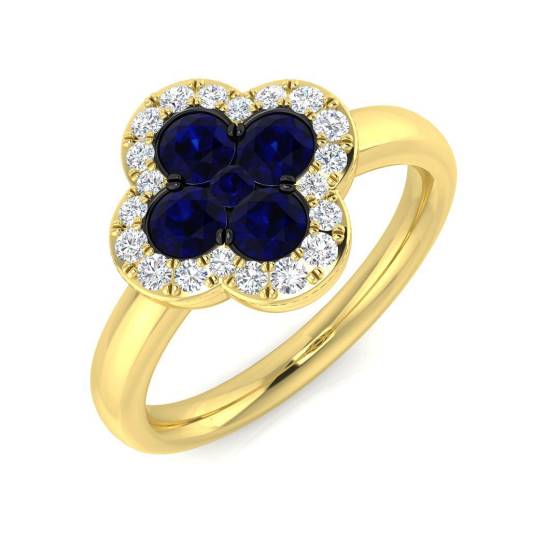 0.95ct SI2/G Round cut Blue Sapphire Gemstone Ring in 18k Yellow Gold