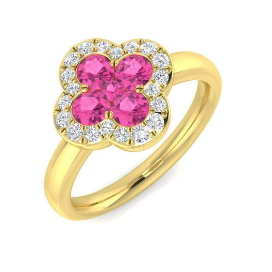 1.02ct SI2/G Round cut Pink Sapphire Gemstone Ring in 18k Yellow Gold