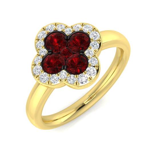 0.87ct SI2/G Round cut Ruby Gemstone Ring in 18k Yellow Gold