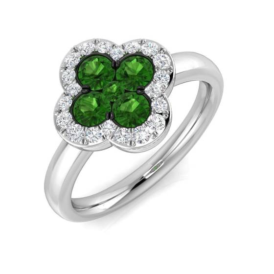 0.87ct SI2/G Round cut Tsavorite Gemstone Ring in Platinum