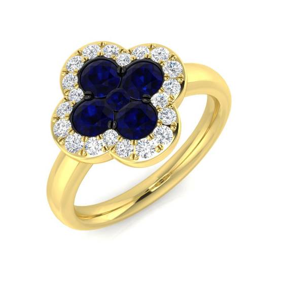 1.34ct SI2/G Round cut Blue Sapphire Gemstone Ring in 18k Yellow Gold