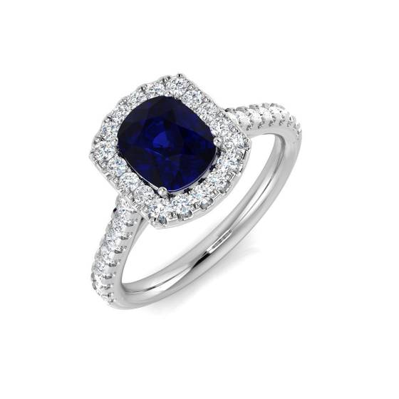 1.61ct SI2/G Cushion cut Blue Sapphire Gemstone Ring in Platinum