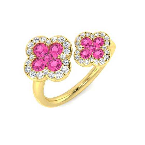 1.05ct SI2/G Round cut Pink Sapphire Gemstone Ring in 18k Yellow Gold