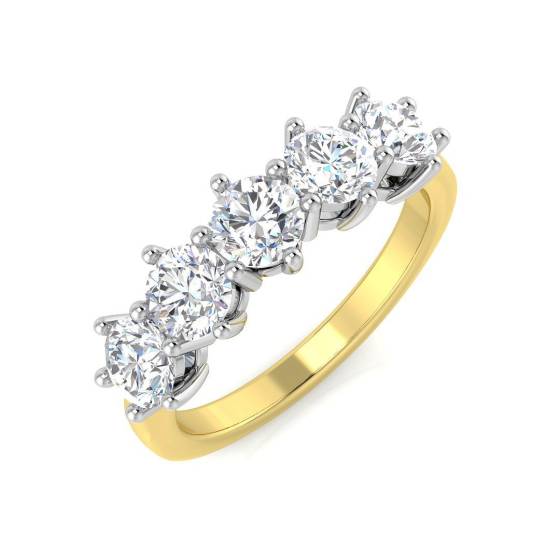 1.56ct SI2/G Round cut Natural Diamond 5 Stone Ring in 18k Yellow Gold