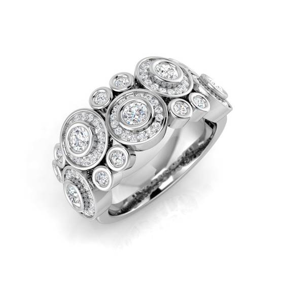 0.93ct SI2/G Round cut Natural Diamond Bubble Ring in 18k White Gold