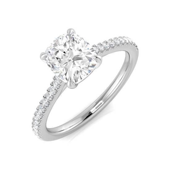 1.70ct SI1/G Cushion cut Natural Diamond Shoulder Set Engagement Ring in Platinum