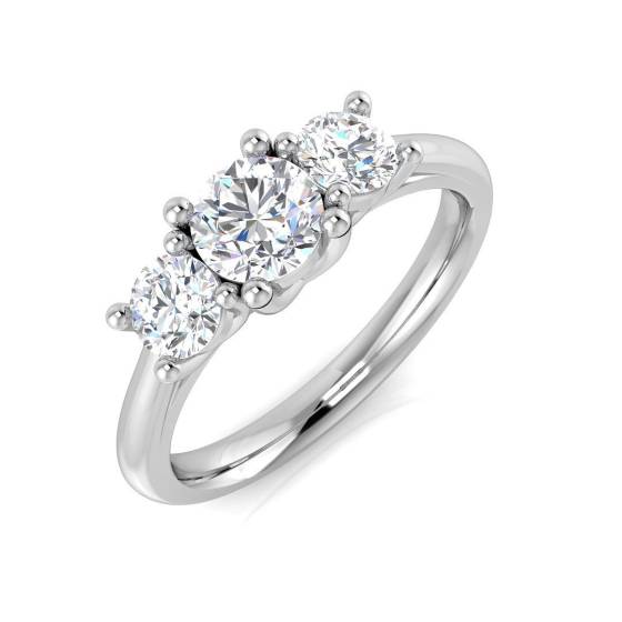 1.09ct SI2/G Round cut Natural Diamond 3 Stone Ring in Platinum