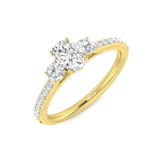 0.68ct SI2/G Oval cut Natural Diamond 3 Stone Ring in 18k Yellow Gold