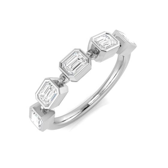 0.88ct SI2/G Emerald cut Natural Diamond Bezel Set 5 Stone Ring in Platinum