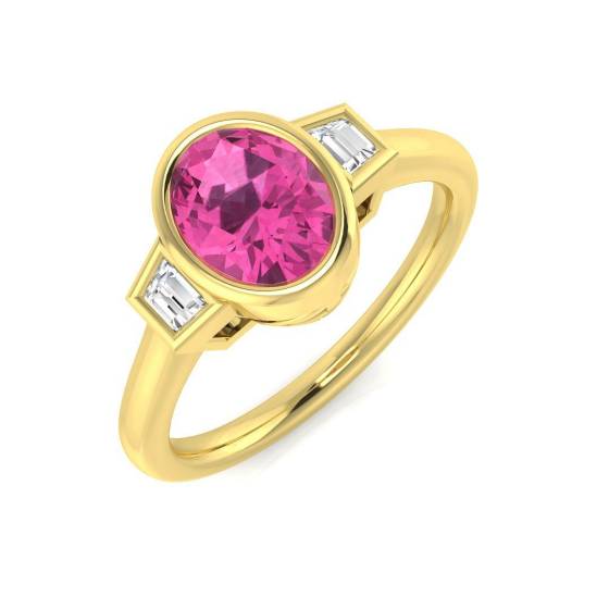 1.43ct SI2/G Oval cut Pink Sapphire Gemstone Ring in 18k Yellow Gold