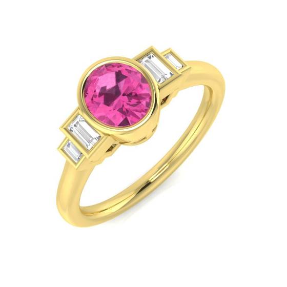 1.20ct SI2/G Oval cut Pink Sapphire Gemstone Ring in 18k Yellow Gold