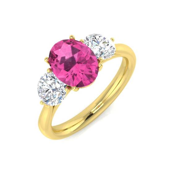 2.30ct SI2/G Oval cut Pink Sapphire Gemstone Ring in 18k Yellow Gold