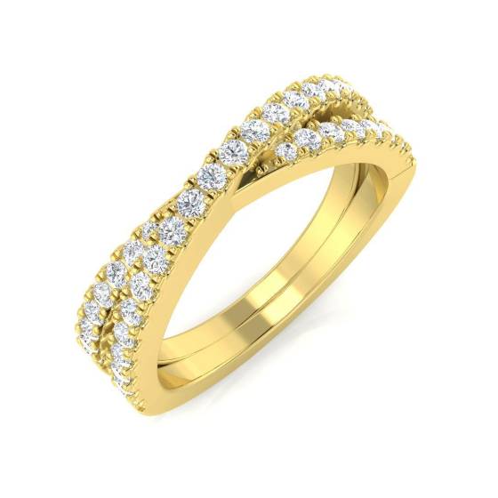 0.48ct SI2/G Round cut Natural Diamond Cris Cross Ring in 18k Yellow Gold