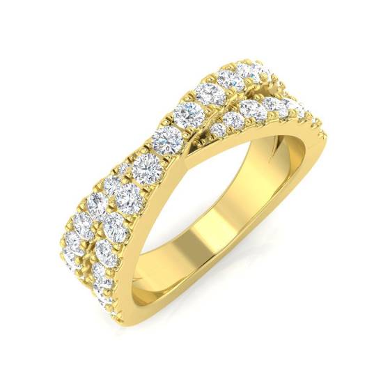 0.90ct SI2/G Round cut Natural Diamond Cris Cross Ring in 18k Yellow Gold
