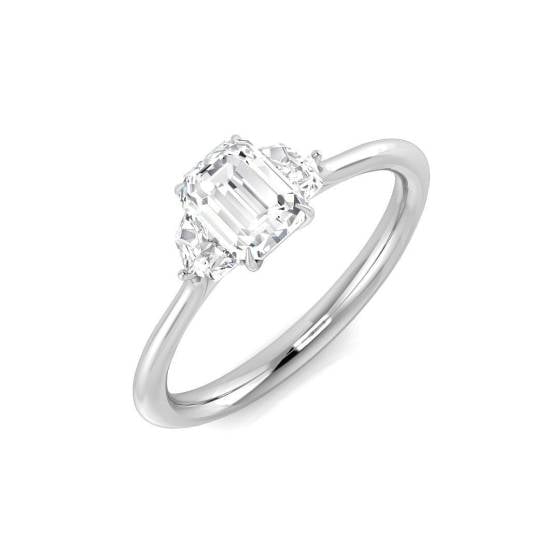 0.86ct VS2/E Emerald cut Natural Diamond 3 Stone Ring in Platinum