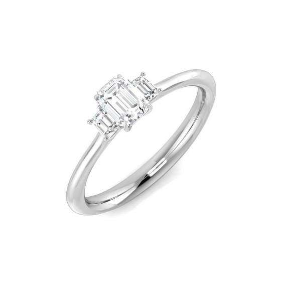 0.61ct SI1/G Emerald cut Natural Diamond 3 Stone Ring in Platinum