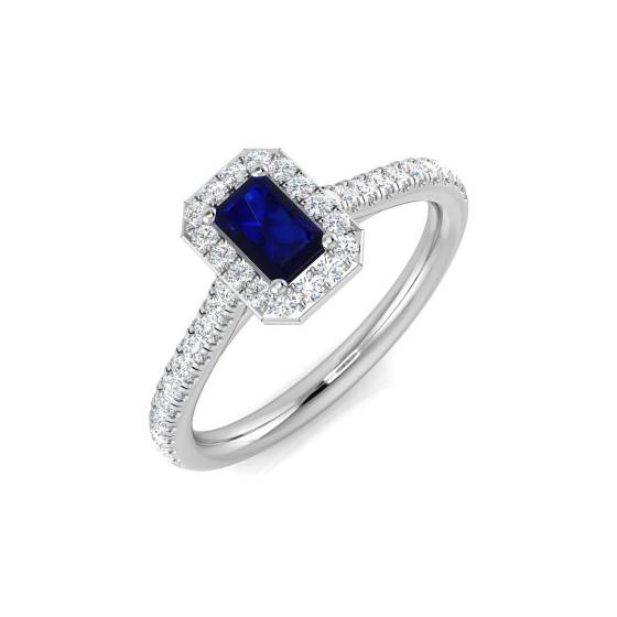 0.56ct SI2/G Emerald cut Blue Sapphire Gemstone Ring in Platinum