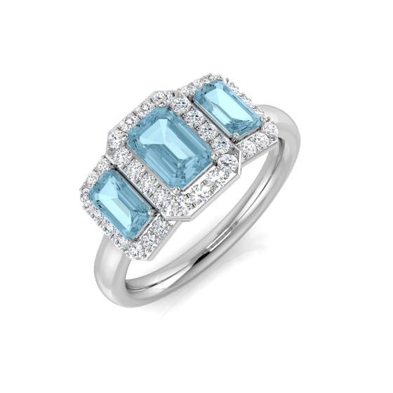 1.32ct SI2/G Emerald cut Aquamarine Gemstone Ring in Platinum