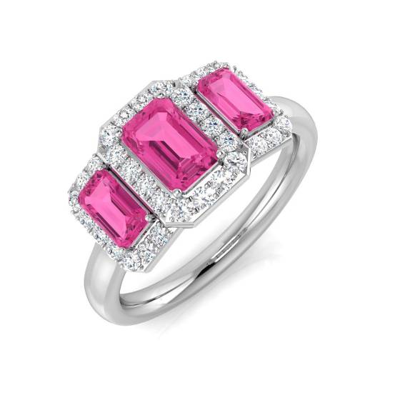 1.47ct SI2/G Emerald cut Pink Sapphire Gemstone Ring in Platinum