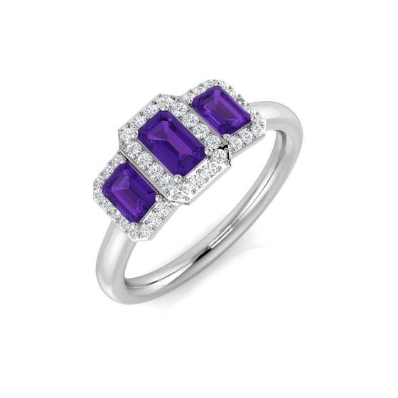 0.65ct SI2/G Emerald cut Amethyst Gemstone Ring in 9k White Gold