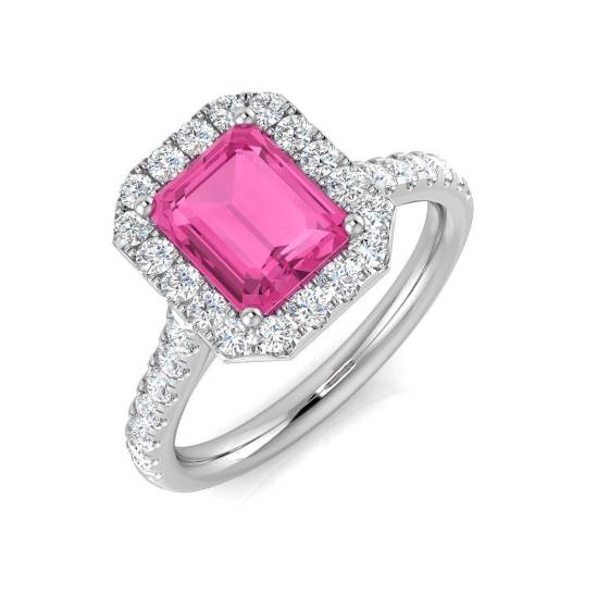 1.66ct SI2/G Emerald cut Pink Sapphire Gemstone Ring in Platinum