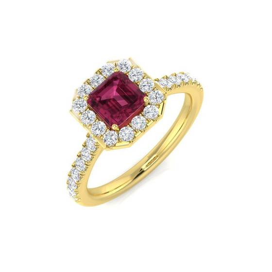 1.10ct SI2/G Round cut Pink Tourmaline Gemstone Ring in 18k Yellow Gold