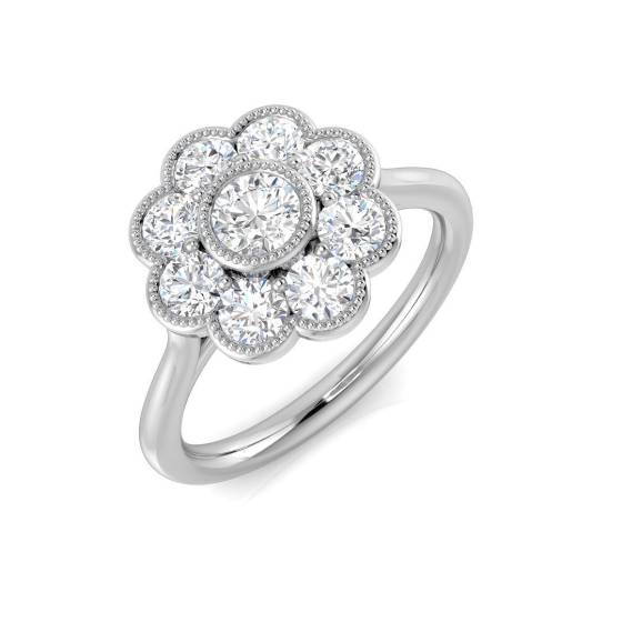 0.98ct I1/G Round cut Natural Diamond Vintage Ring in 9k White Gold