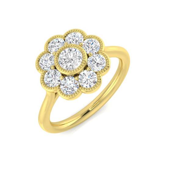 0.98ct I1/G Round cut Natural Diamond Vintage Ring in 9k Yellow Gold