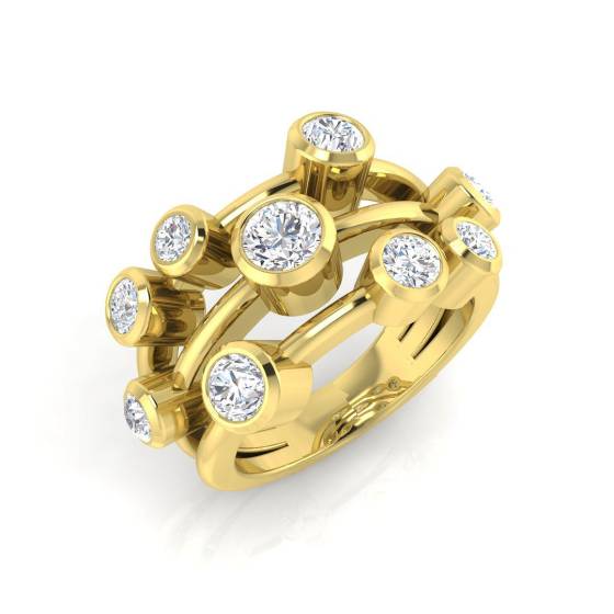 1.43ct SI2/G Round cut Natural Diamond Bubble Ring in 18k Yellow Gold