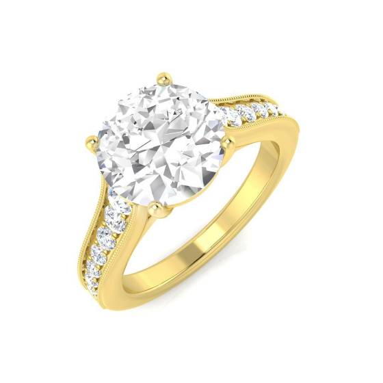 2.92ct SI1/G Round cut Natural Diamond Shoulder Set Ring in 18k Yellow Gold