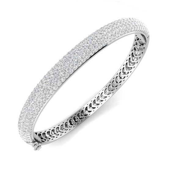 6.05ct SI1/G Round cut Natural Diamonds Pave Bangle in 18k White Gold