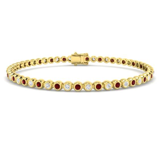 2.35ct SI2/G Round cut Ruby Gemstone Bracelet in 9k Yellow Gold