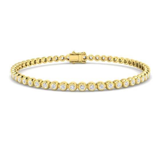 1.97ct SI2/G Round cut Natural Diamonds Bezel Set Tennis Bracelet in 9k Yellow Gold