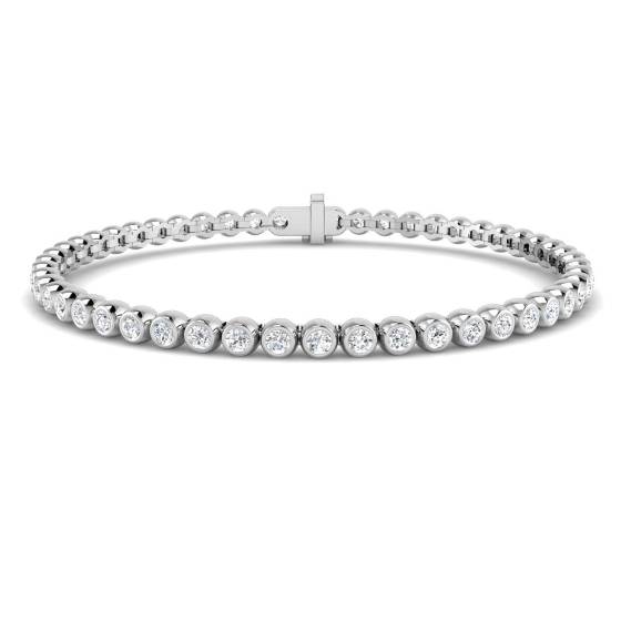 2.98ct SI2/G Round cut Natural Diamonds Bezel Set Tennis Bracelet in 9k White Gold