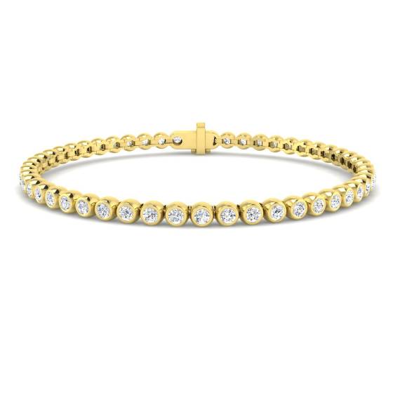 2.98ct I1/G Round cut Natural Diamonds Rubover Tennis Bracelet in 9k Yellow Gold